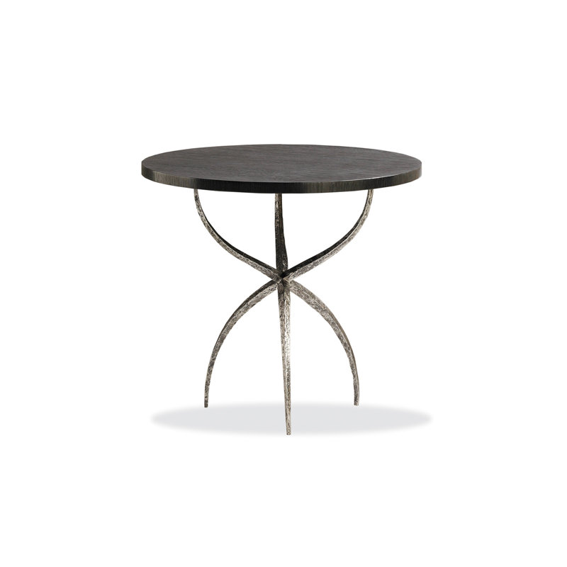 Contemporary Smoked Oak and Aged Bronze Square Pedestal End Table