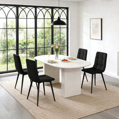  Velvet Dining Chairs Set Of 4, Mid Century Upholstered Tufted Side Chair, Armless Living Room Set With Metal Legs For Bedroom, Kitchen, Restaurant, Black