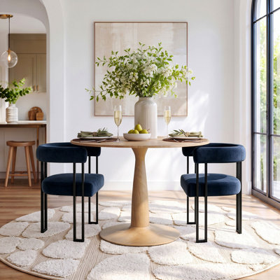 2 - Person Dining Table Sets With Round Table & 2 Upholstered Velvet Armchairs