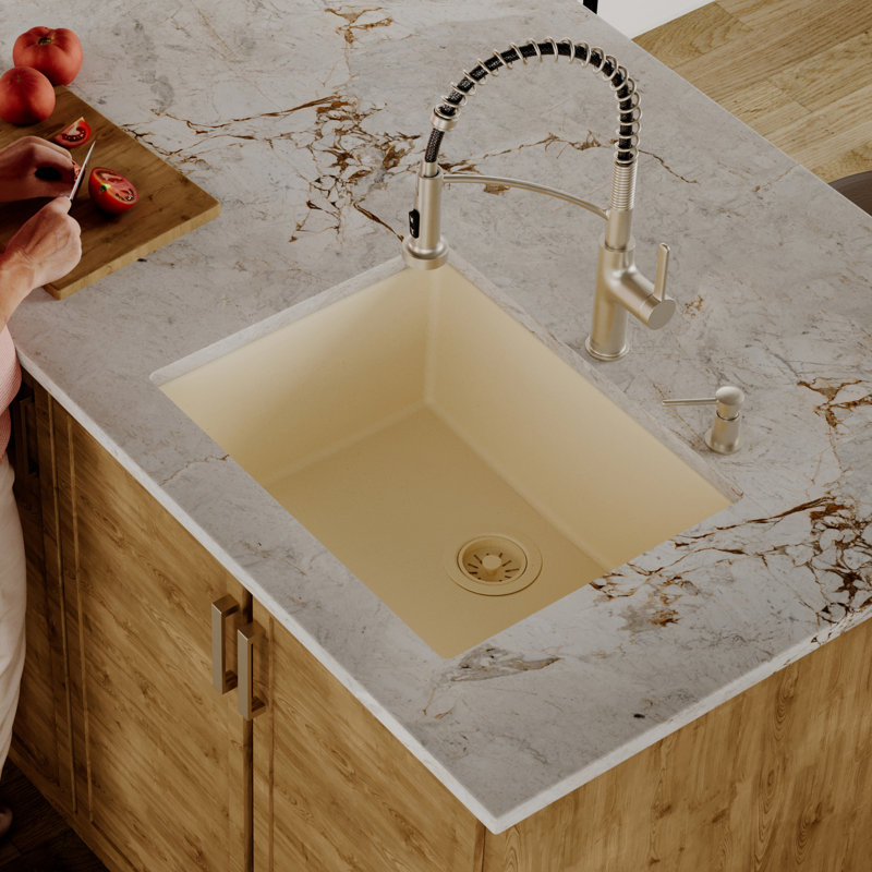 Karran Quartz 24-3/8'' X 19-1/8'' Single Bowl Undermount Kitchen Sink, Bisque