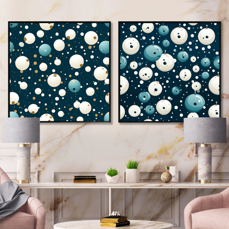 Nautical Allure Polka Dots Pattern - Abstract Shapes Square Collage Set Of 2, Black Floater Framed, 16" H x 33" W