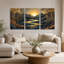 «Bamboo Forest River Mountains Golden Sunset», ensemble de 3 toiles murales-133443940