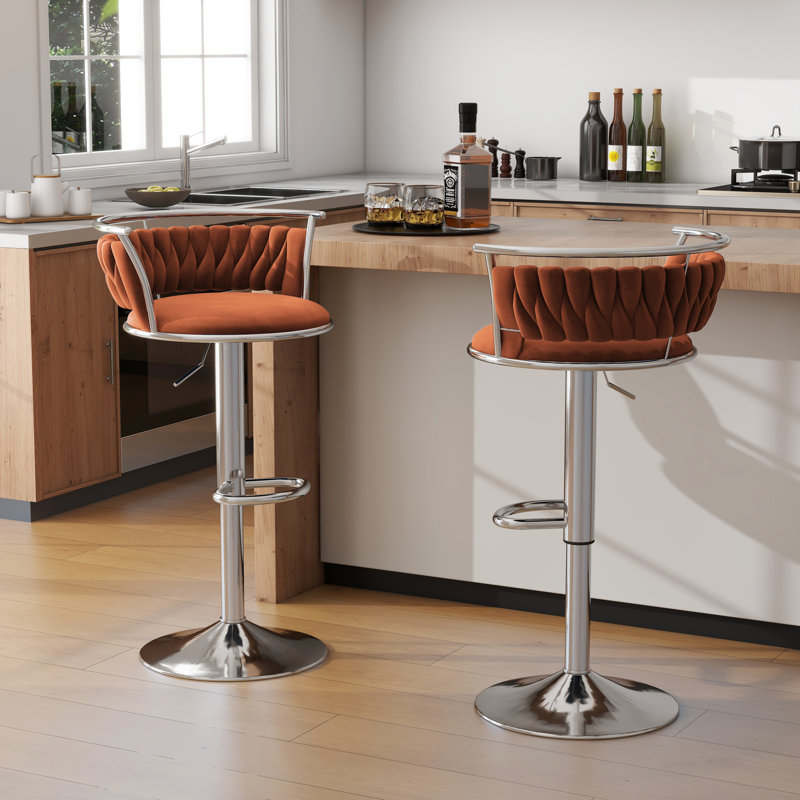Tabouret de bar pivotant avec dossier Ginko, Orange, Argent argent