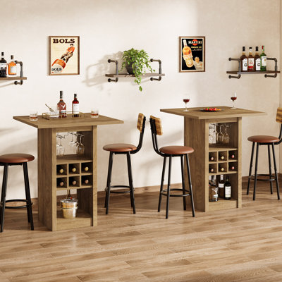 Square Bar Table with Glass Holders, Wine Racks and Storage Shelves by 17 Stories