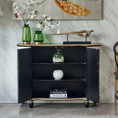 Silver Foil Hand-Painted Accent and Buffet Cabinet