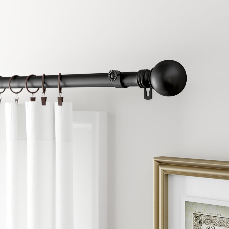 Orpha Steel Adjustable Single Curtain Rod, Black, 66" - 120"