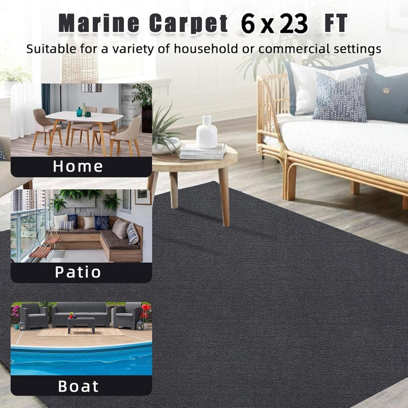 6x23 ft Marine Boat Carpet, Waterproof, Indoor/Outdoor Rug, TPR Non-Slip Base, Perfect for Patio Decks, Camping, Outdoor Adventures.