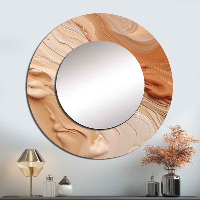 Orange and Beige Unbounded Imagination I - Abstract Decorative Wall Mirror, Orange Round Mirror, Printed Metal Art, 23" x 23"