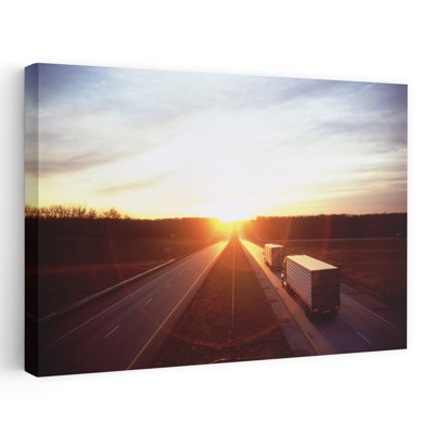 Semi-trucks On The Highway Interstate 44 Crawford Missouri USA by Bruce McNitt - Wrapped Canvas Print