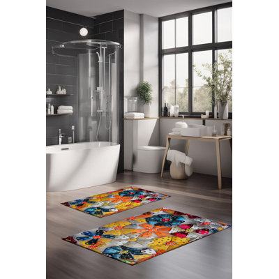 Ensemble de tapis de bain de luxe Eakly (2 pièces), 100% polyester, 16,0 x 23,6 pouces et 23,6 x 39,4 pouces | Conception antibactérienne antidérapante, hauteur de poils de 0,3 po | Lavable à la machine, durable et facile à nettoyer | Idéal pour la décoration de salle de bain