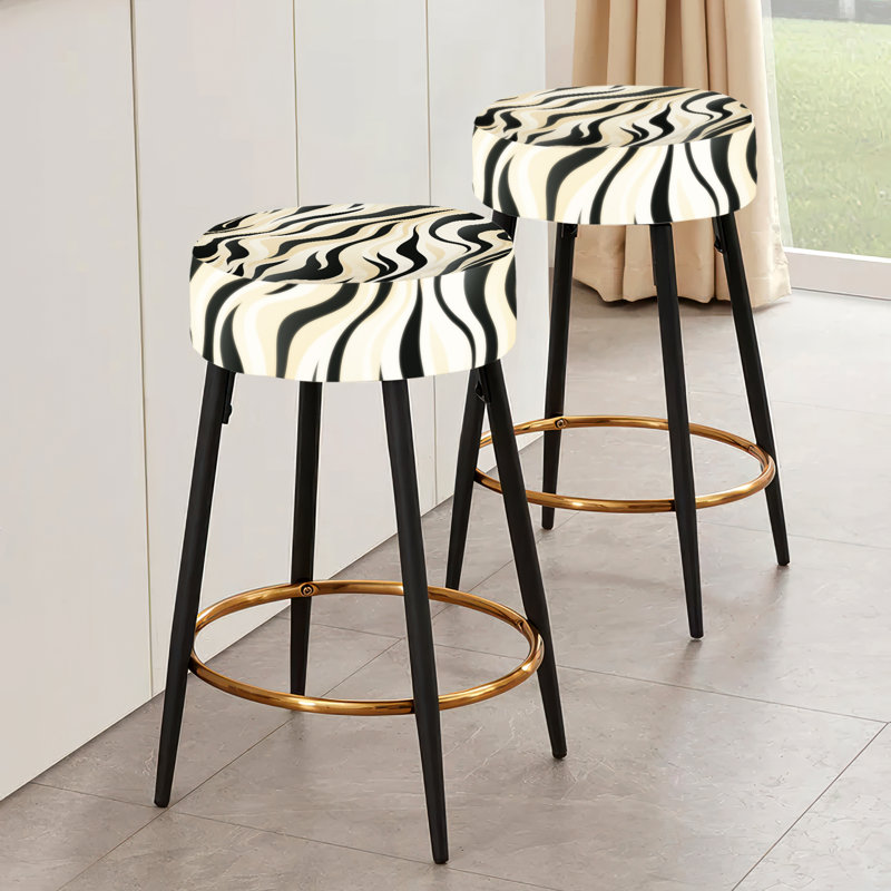 Ensemble de 2 tabourets de bar rétro futuriste en vagues beiges et noires