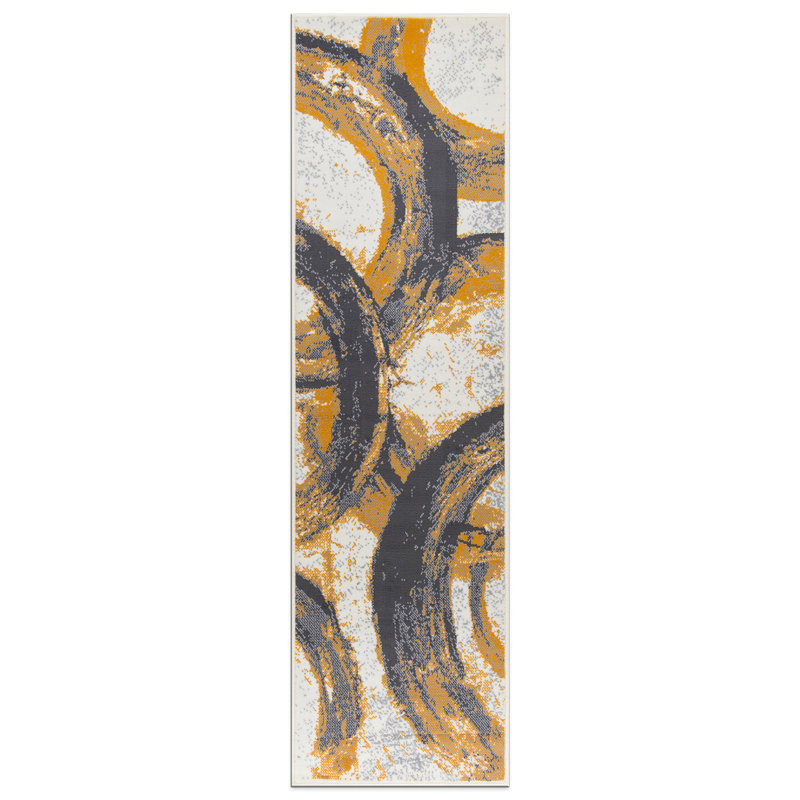 Fritze Modern Performance Ivory/Gray/Mustard Rug, Runner 2' x 7'