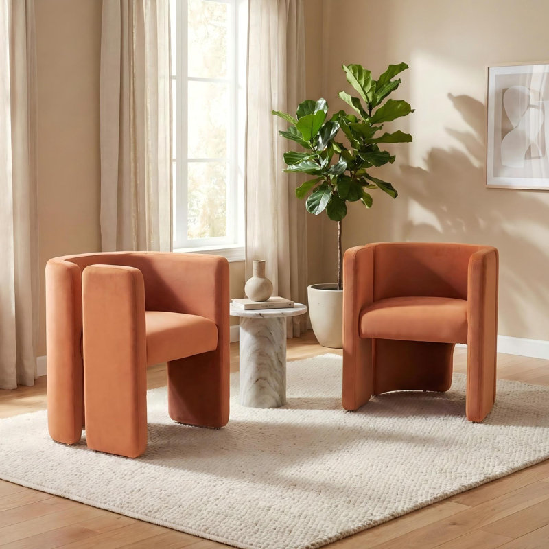 Jaimyn Upholstered Barrel Chair, Orange