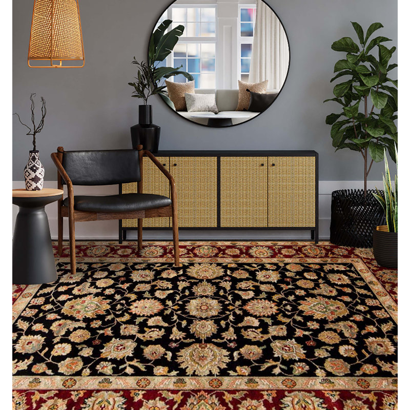 Tapis noir et rouge de haute qualité noué à la main