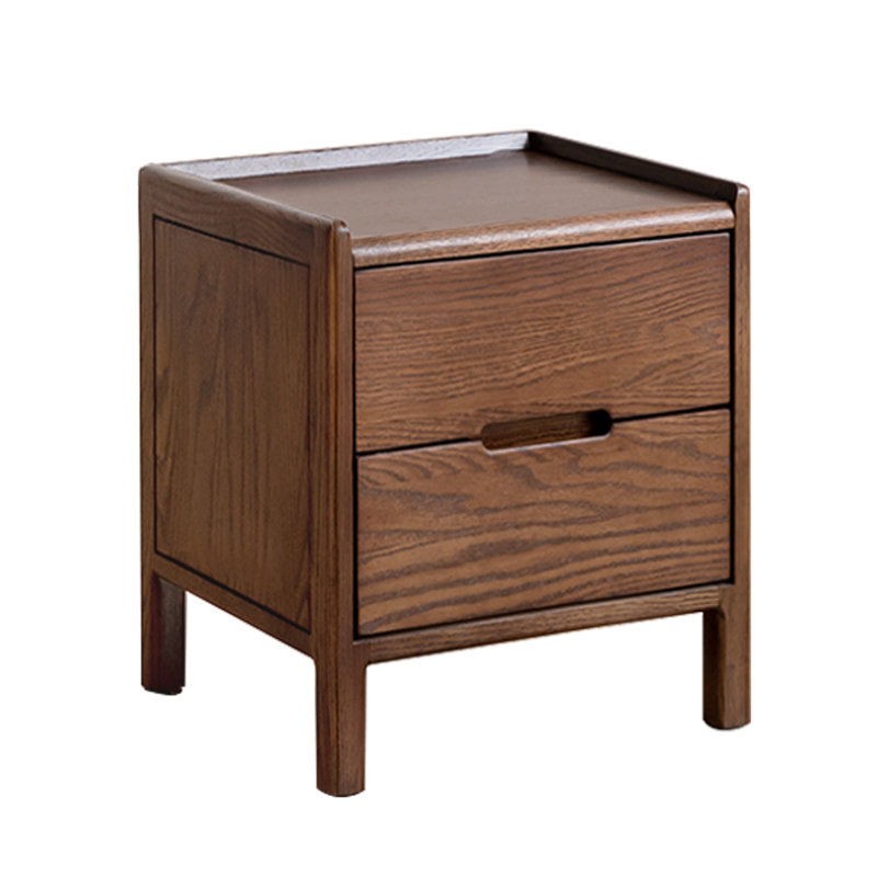 Table de chevet en bois de chêne massif 15,75 "avec 2 tiroirs MCM, Brown