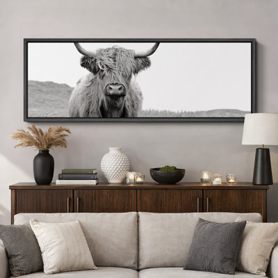 Cow " Highland Cow Black And White Animal Portrait Rustic Retro Art Decor Extra Large Pictures "