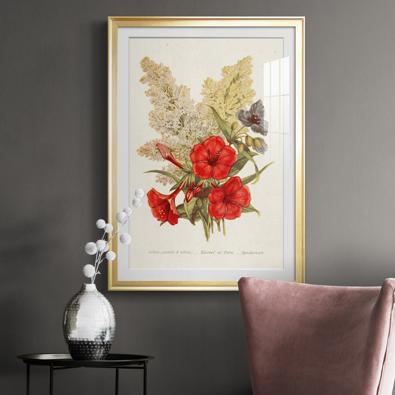 Antique Floral Bouquet V - reproduction de cadre photo, H 30,5 po x l 22,5 po x P 1 po, Or
