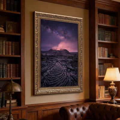 Art mural en toile noyer doré encadré pour salon, chambre à coucher, bureau ou vestibule - décoration murale décorative avec ciel étoilé