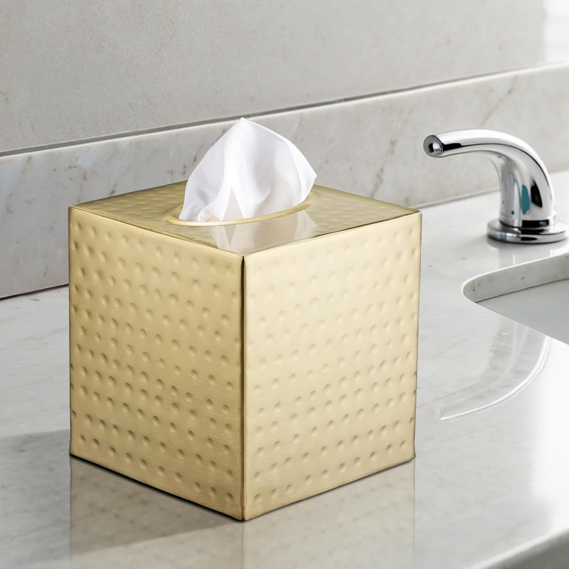 Hand Hammered Metal Tissue Box Cover, Brushed Gold