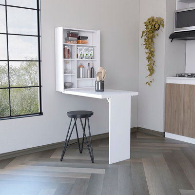 Table murale pliable avec plusieurs tablettes, blanc