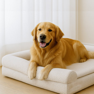 PupLuxe 3-Bolster Dog Bed - Cream Boucle