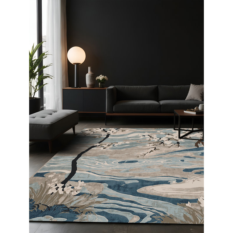Tapis beige soyeux et moelleux, Carré 5 pi