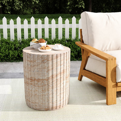 Table d'appoint en béton léger avec finition, dimensions de 15,51 pouces, idéale pour les sièges d'appoint, look élégant pour l'extérieur, 19,05 pouces de hauteur, tons neutres