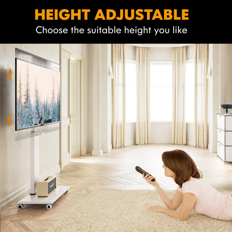 Meuy Modern Rolling TV Stand with Wheels for 32-70 inch LED/LCD TVs,Height Adjustment TV Console ,Hold Up to 88 Lbs, White