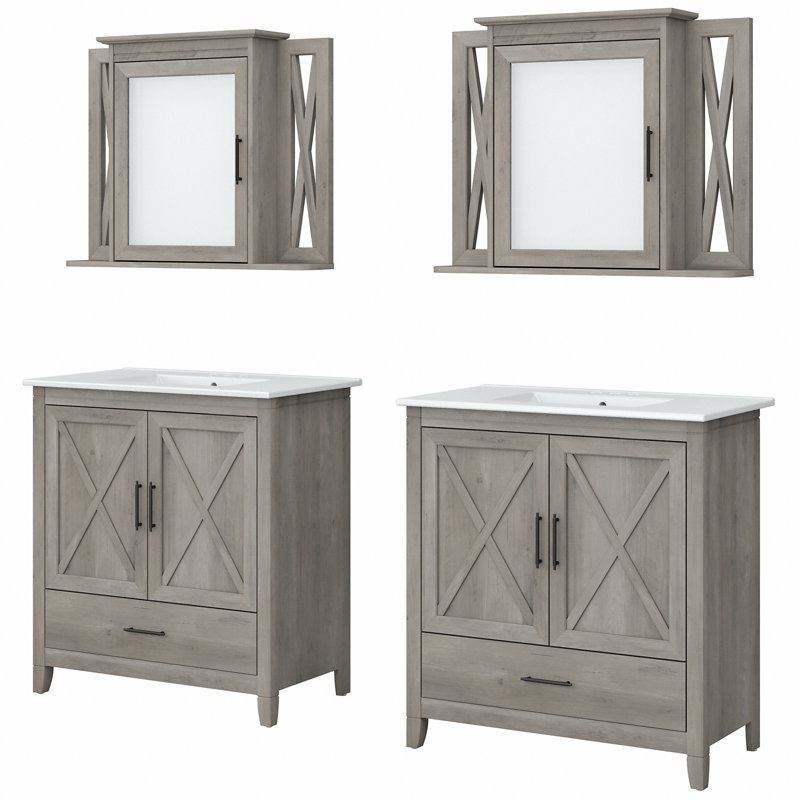 Ensemble de meuble-lavabo double 32 "avec miroir Edion, Blanc
