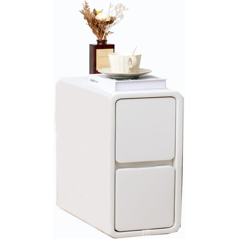 Small Nightstand With Slim Profile, Narrow Bedside Table For Tight Spaces, Solid Wood End Table In White For Apartment, Bedroom Or Dorm