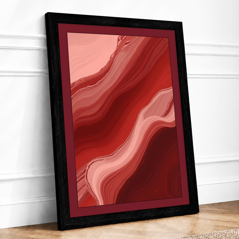 Flowing Crimson Abstract - Framed Print, A3 - 42.0 x 29.7 cm, Black