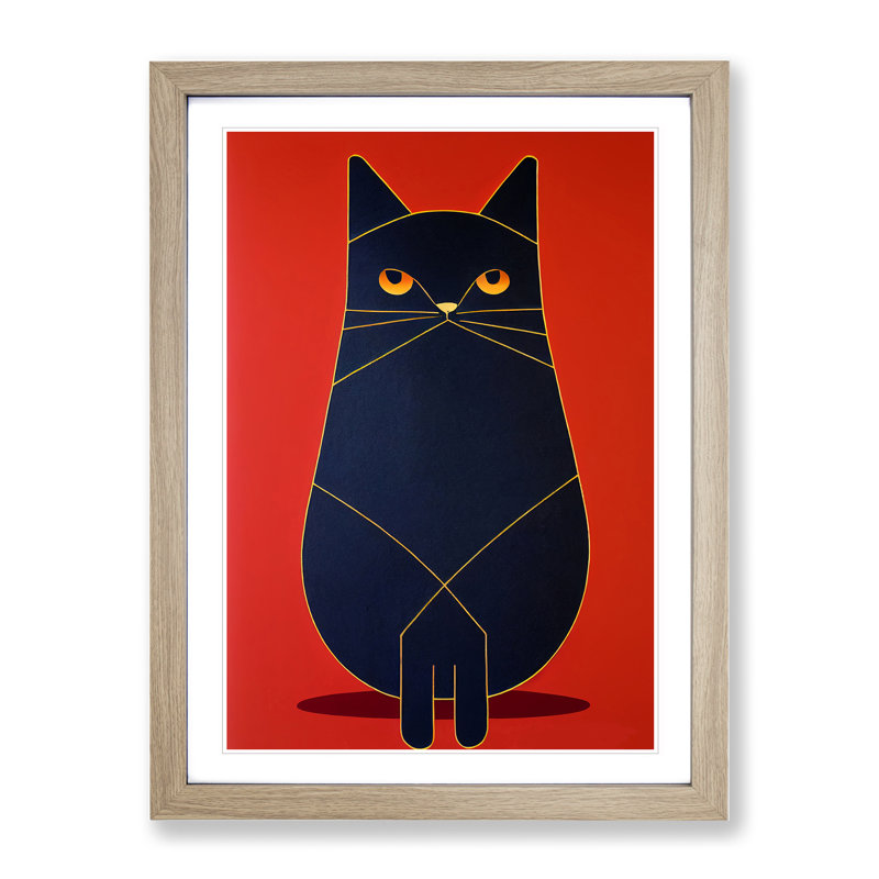 Modern Cat No.2 Abstract - Framed Print, 64cm H x 46cm W x 2cm D, Oak Framed