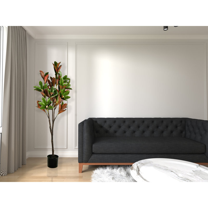 Artificial Green Magnolia Tree in Pot, 72" H x 10" W x 18" D