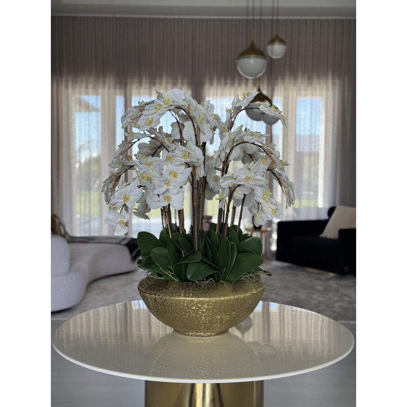 Blaze Bowl With Phalaenopsis Orchids, White