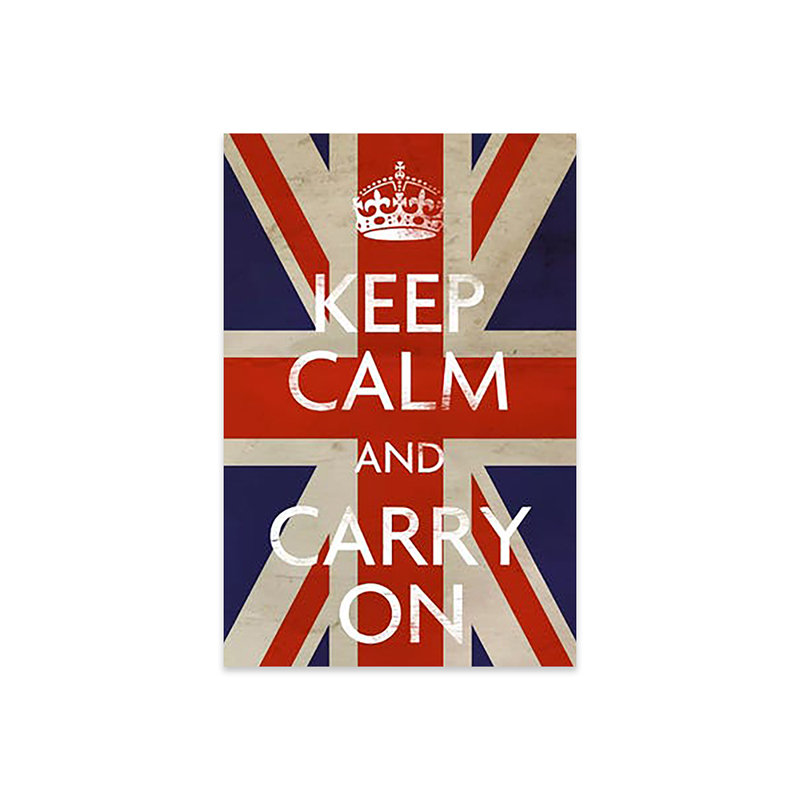 «Keep Calm & Carry on» (drapeau britannique) - Art textuel sans cadre, H 24 po x l 16 po x P 0,25 po