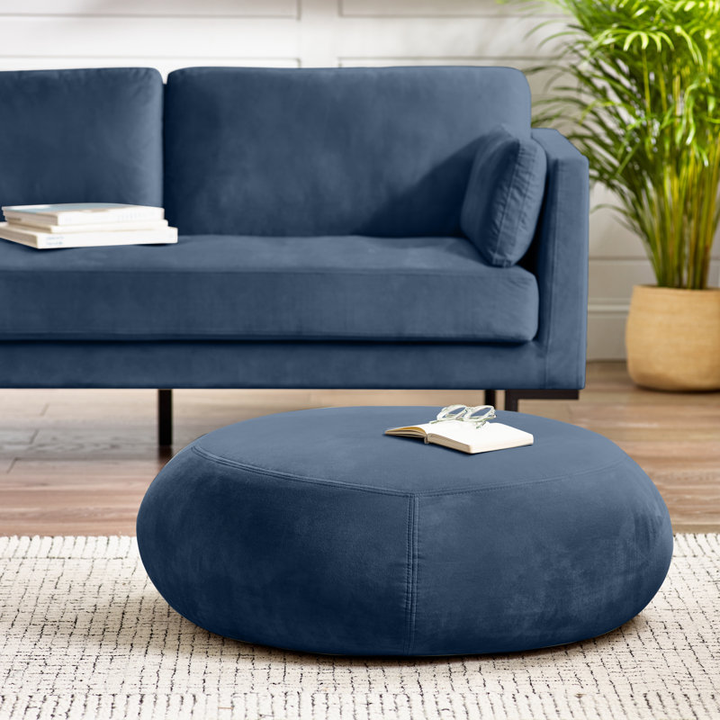 Puchta Luxury Velvet Extra Large Footstool - Simple Flat Top Cushion Pouffe with Hidden Feet, Blue
