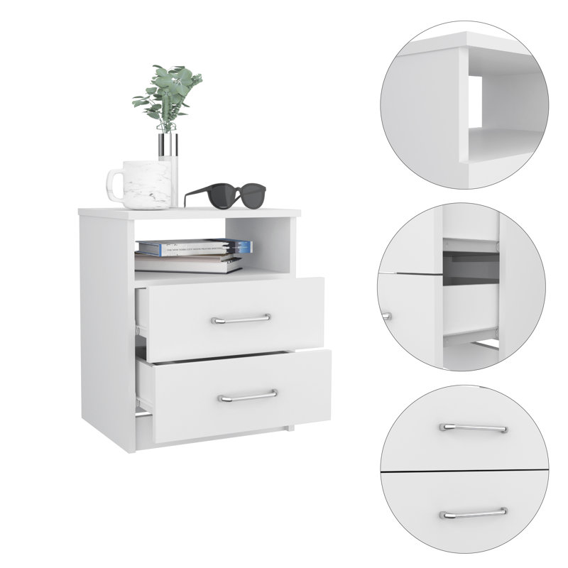 Napoles 2-Drawer 19.9-inch High Night Stand, White