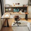 Bureau rectangulaire brun et noir en bois massif-549933984-549933986