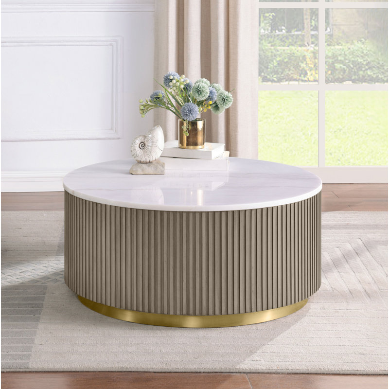 Acus Round Marble Top Coffee Table White, Greige