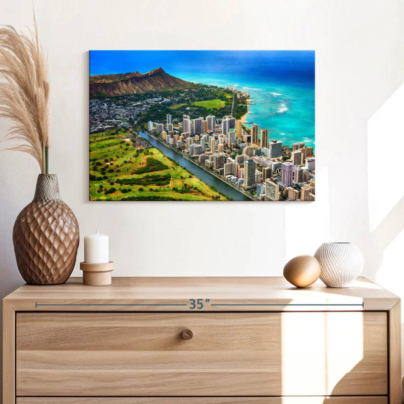 Waikiki vu d'en haut, H 16 po x l 24 po