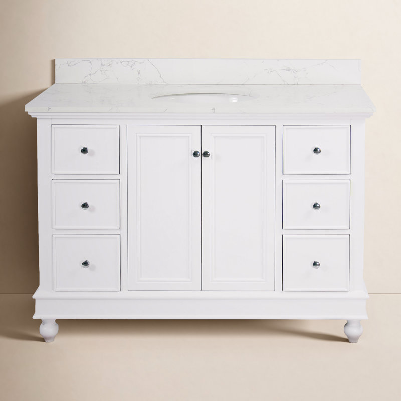 Ferdinand 48'' Single Bathroom Vanity with Top, White, Engineered Marble