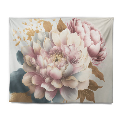 Pink And Gold Dahlia Flower Polyester Tapestry