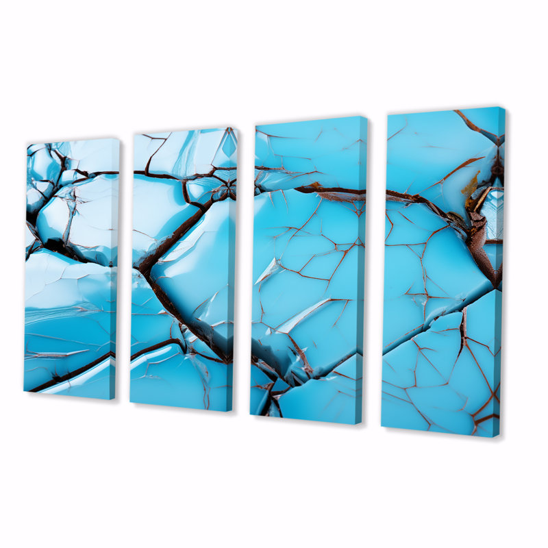 «Black and Blue Tide Tilt» - ensemble d'art mural abstrait géométrique 4 pièces, H 28 po x l 48 po