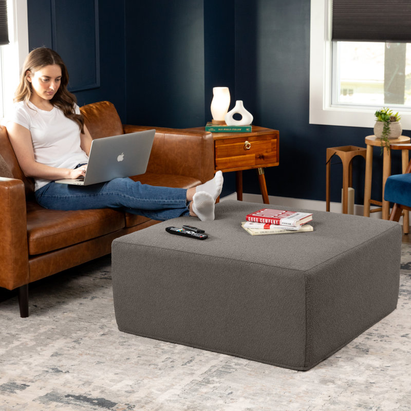 Repose-pieds surdimensionné Jaxx Fairlie Couch, Fausse fourrure gris foncé Boucle