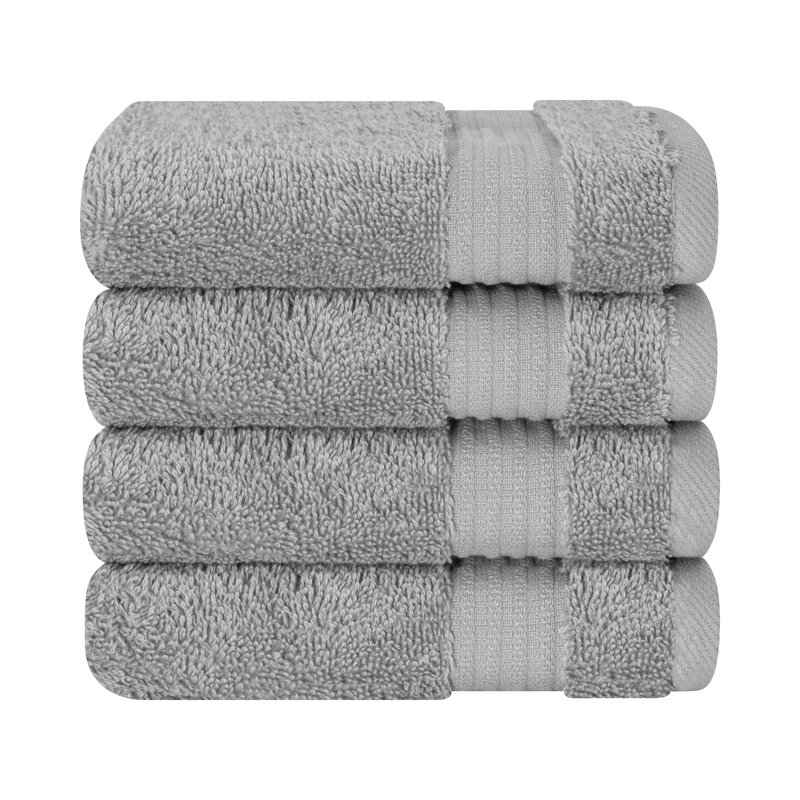 100% Cotton Turkish  Washcloth Set, 4 Piece Soft, Absorbent Wash Rag Small Towels, Light Gray