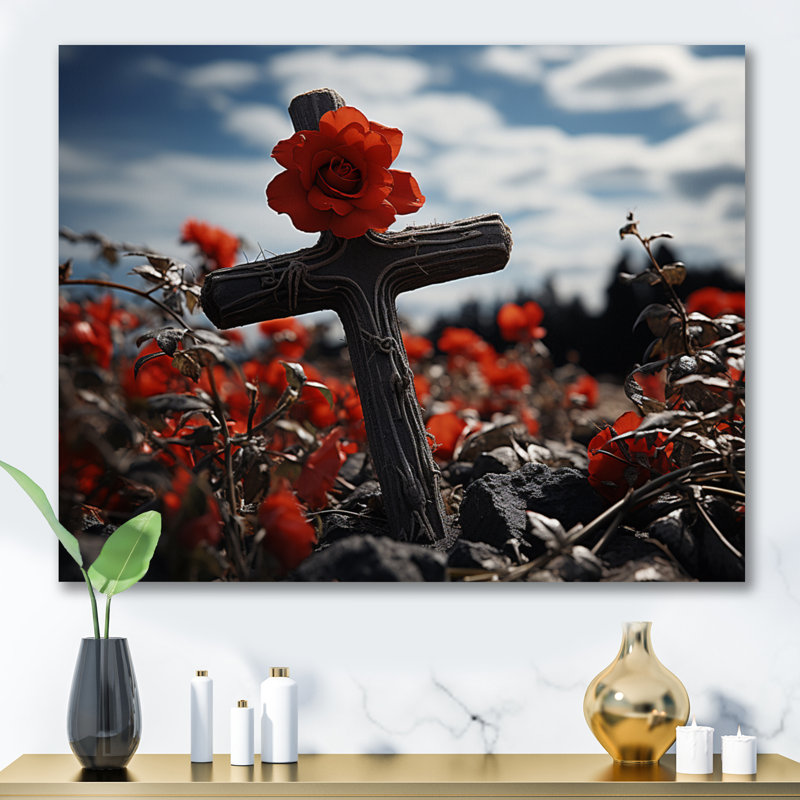 Croix religieuse, guide divin, Toile tendue, H 30 po x l 40 po x P 1,5 po