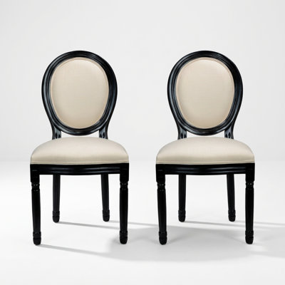 Ensemble de 2 chaises de salle à manger rembourrées avec dossier rond rembourré en éponge, sièges polyvalents, structure en bois massif robuste et tissu doux et confortable