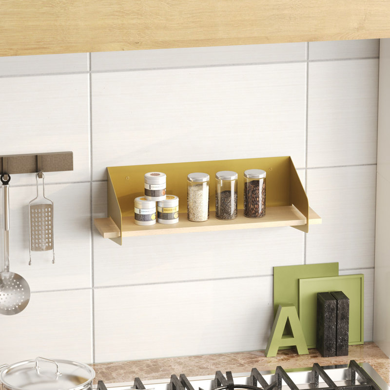 Locelso 100% WOODEN Floating Shelf, Gold, 20cm H x 60cm W x 19cm D