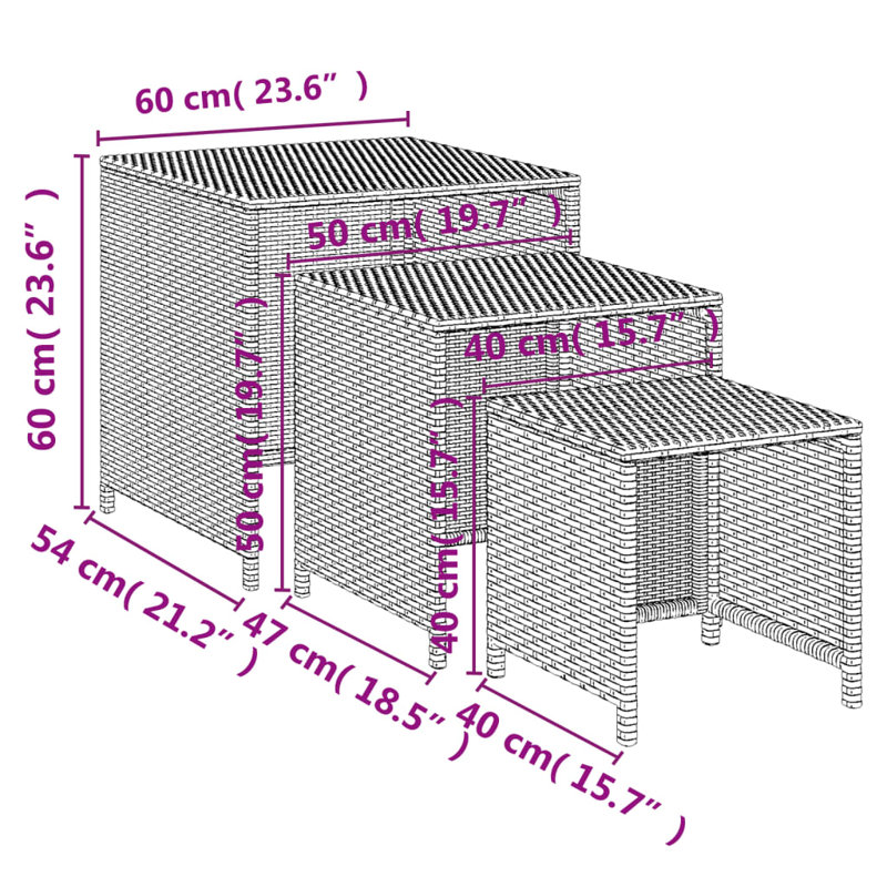 Set Of 3 Black Poly Rattan Nesting Tables - Versatile And Stylish For Living Room Or Patio