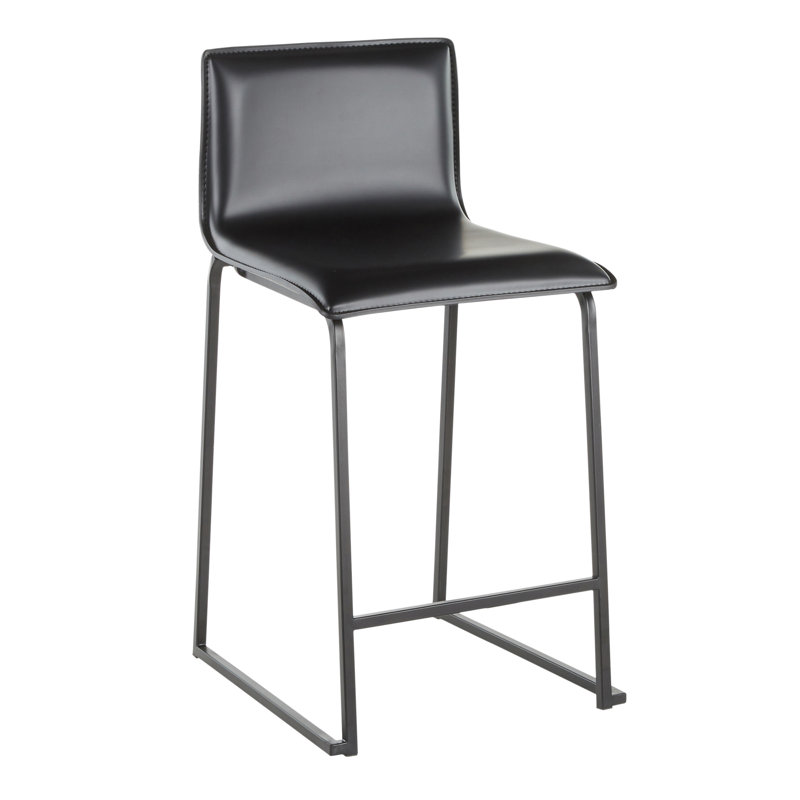 Tabouret de comptoir 26 po contemporain en métal noir et similicuir noir par - ensemble de 2, Noir, Noir
